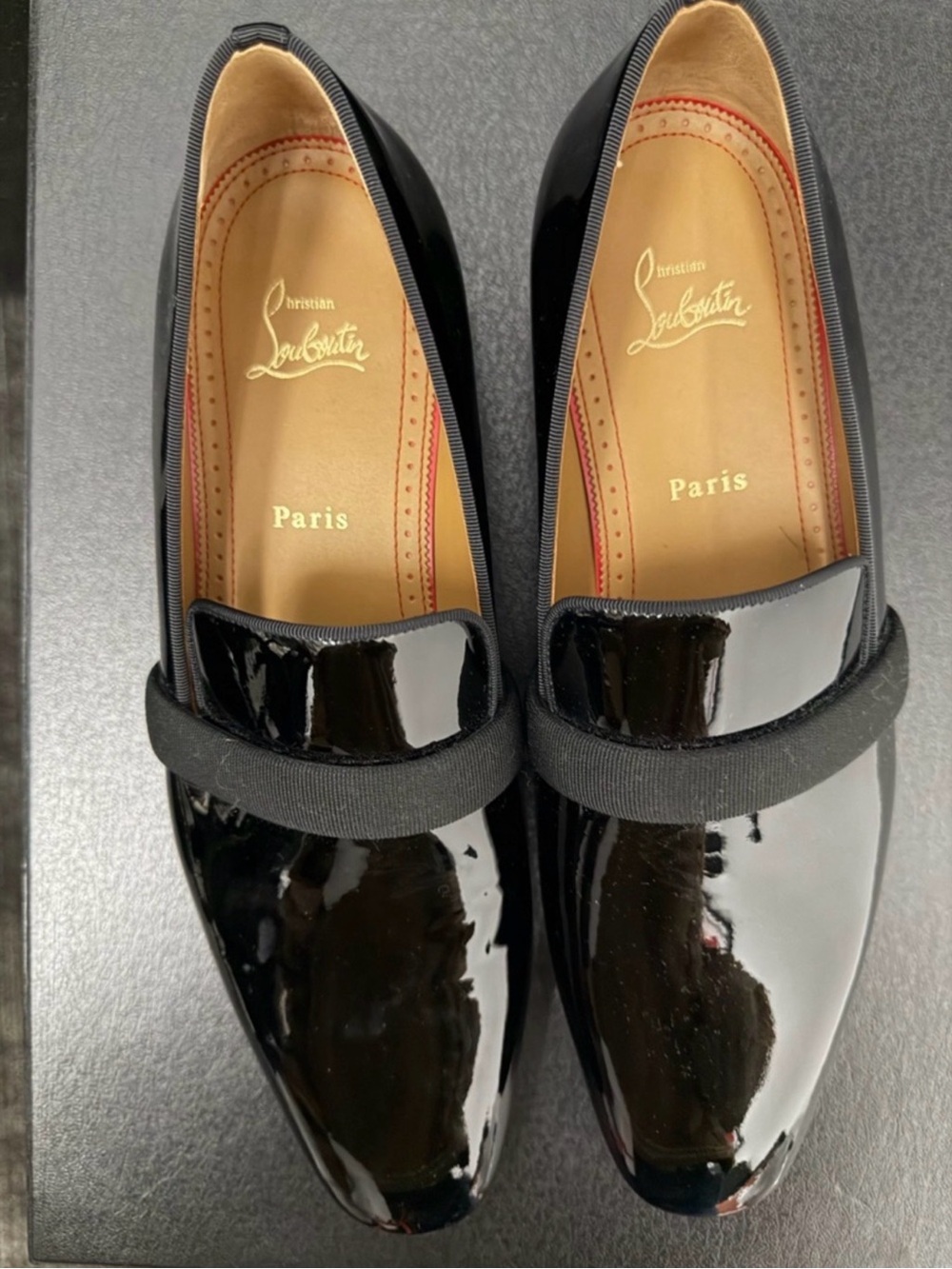 Christian Louboutin Black Patent Leather Slip-On Loafers with Elastic Band